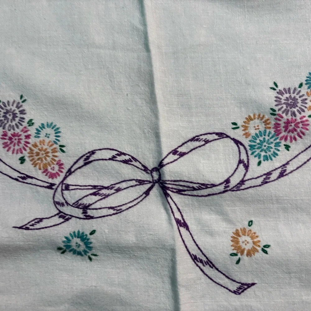 vintage hand embroidered linen tablecloth